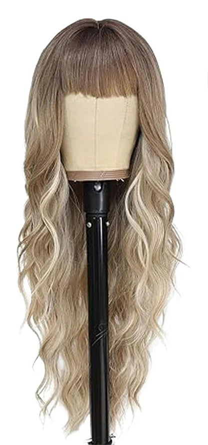 Dirty Blonde Loose Wave Synthetic Wig with Bangs – Heat-Resistant Daily Wear Wig