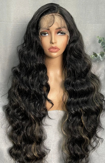 30-32 Inch Wavy Lace Front Wig – High-Temperature Fiber, Natural Style with Middle, Side & Free Parting Options