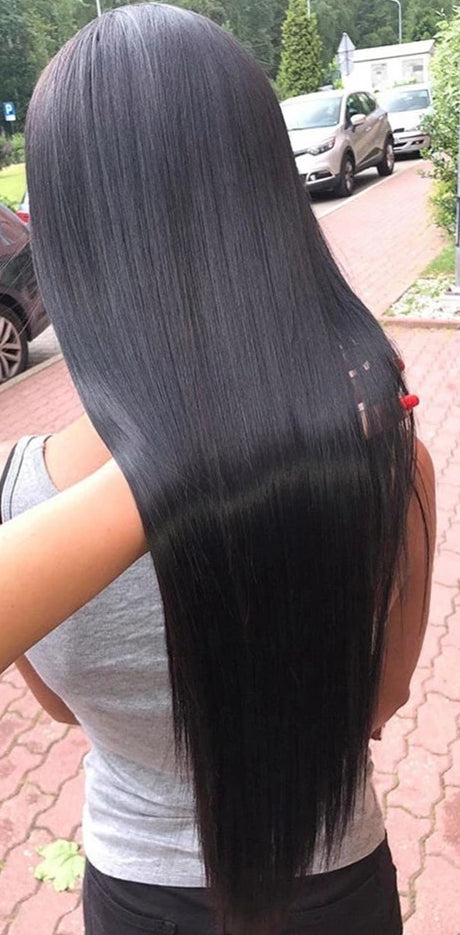 HD Transparent Lace Front Wig – 26+ Inch Straight Malaysian Human Hair Wig with Elastic Band"