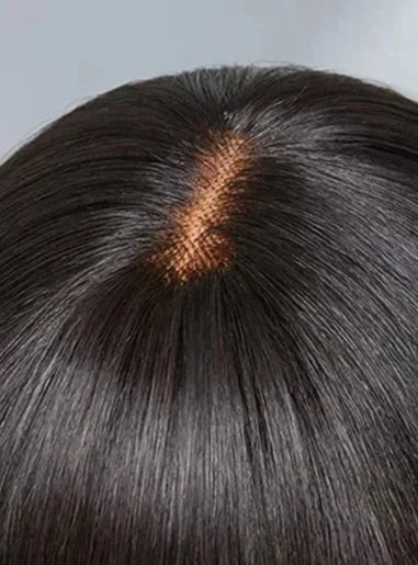 Premium Straight Human Hair Wig with Bangs – Transparent Lace, Natural Hairline & 30-36 Inch Length