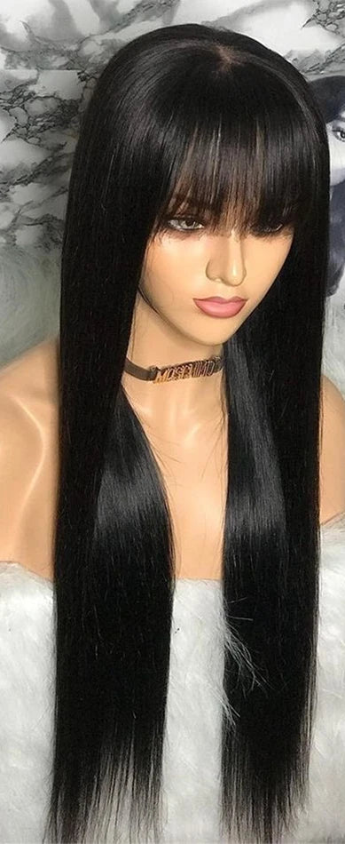 200% Density Long Straight Human Hair Wig – 26+ Inch Natural Black Wig with No Tangle or Shedding