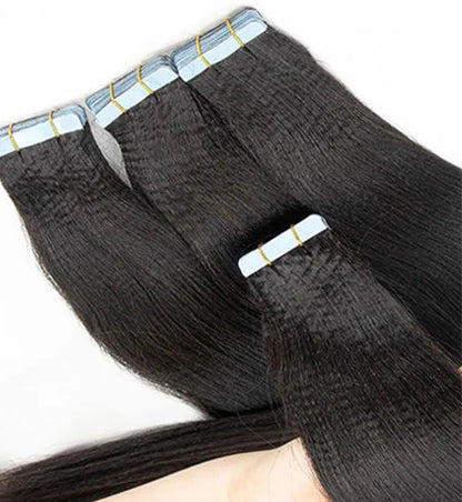 Light Yaki Straight Tape-In Hair Extensions | 100% Human Hair | Natural Black 1B# | 20pcs per Set