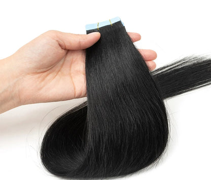 Premium Tape-In Human Hair Extensions - 100% Natural Straight Remy Hair | Easy Installation for Women (12"-24")