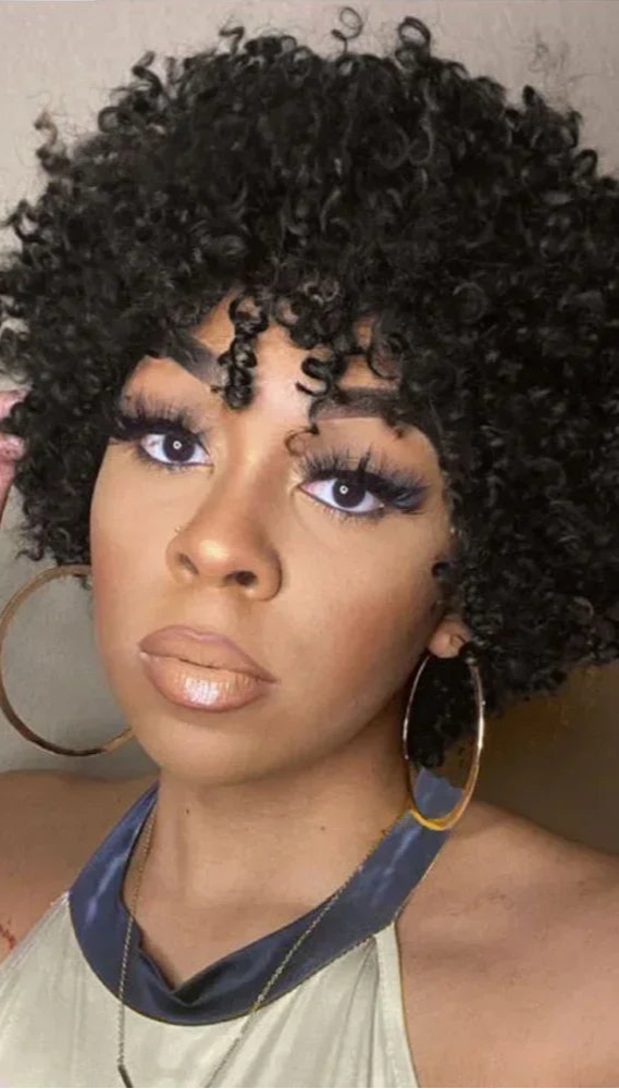 Short Jerry Curl Wig – 100% Virgin Human Hair, Afro Kinky Curly Wig with Bangs, 6-Inch Bob Style