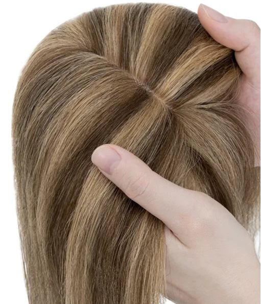 100% Real Human Hair Topper with Bangs – Natural Look, Tangle-Free, Multiple Colors & Sizes