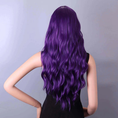 Purple Long Loose Wave Synthetic Wig – Vibrant Cosplay Party Wig for Women, High-Temperature Fiber