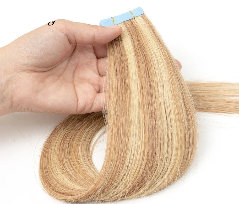 Premium Tape-In Human Hair Extensions - 100% Natural Straight Remy Hair | Easy Installation for Women (12"-24")