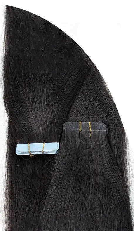 Light Yaki Straight Tape-In Human Hair Extensions | 100% Hair, Reusable, Seamless