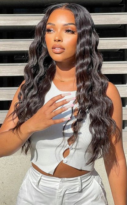 Natural Brown Ombre Loose Wave Synthetic Wig – Medium Long Heat-Resistant Daily Use Wig