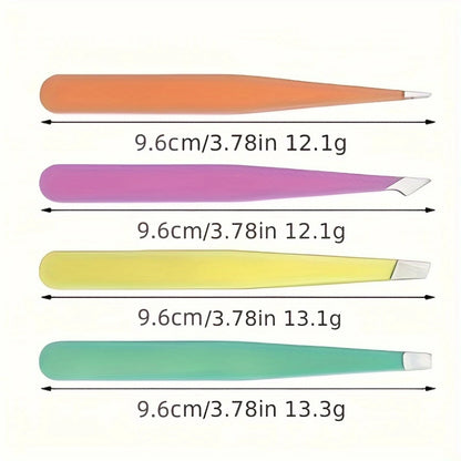 4-Piece Hypoallergenic Stainless Steel Tweezers Set | Precision Tools for Eyebrows, Ingrown Hair Removal, & Lash Extensions