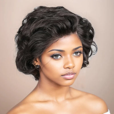 Short Curly Lace Front Wig – 100% Brazilian Remy Human Hair, Transparent Swiss Lace, Customizable Style