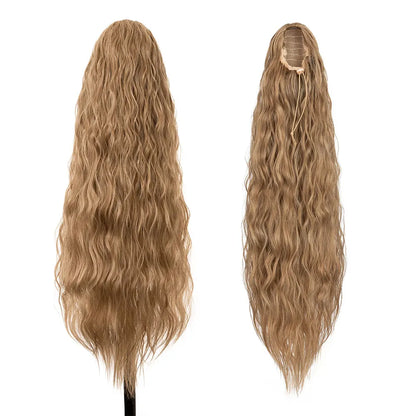 32-Inch Corn Wave Highlight Drawstring Ponytail – Natural-Looking Synthetic Extension