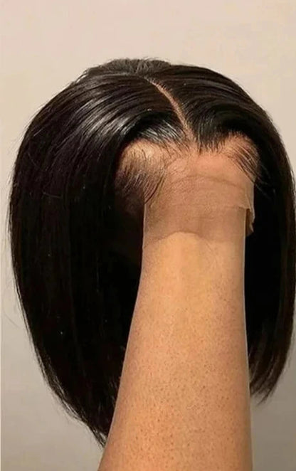 Premium Straight Lace Front Wig – 100% Human Hair, Transparent Swiss Lace, Short Length (4-16 Inch), Customizable Color