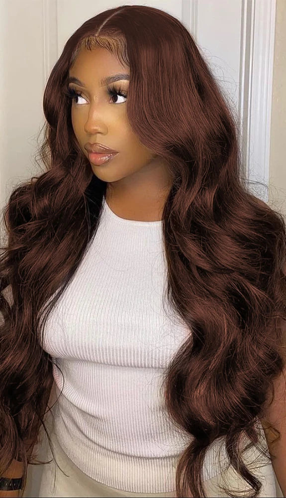 Light Chocolate Brown Body Wave Human Hair Bundles with 4x4 Lace Closure - High-Quality, Permed, 12-28 Inches