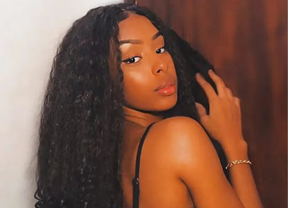 V Part Afro Curly Wig - 26+ Inch, High Temp Fiber, No Glue, Easy Install, 250% Density, Lightweight