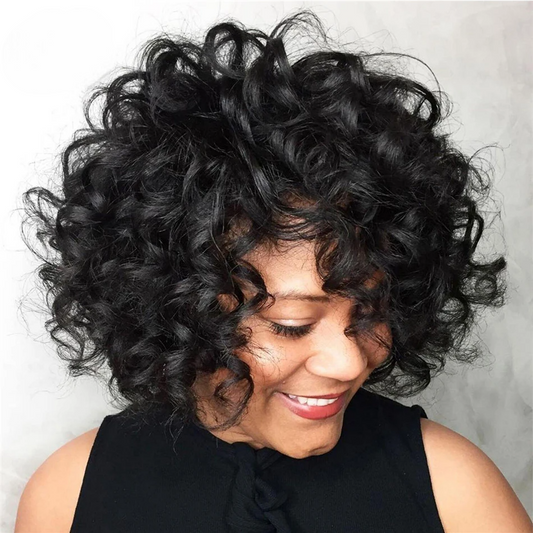 Short Loose Curly Bob Wig – 100% Human Hair, Bouncy Pixie Cut with Fluffy Curls