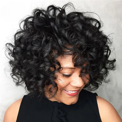 Short Loose Curly Bob Wig – 100% Brazilian Human Hair, Bouncy Pixie Cut with Fluffy Curls