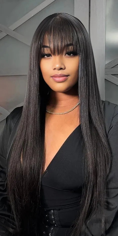 Premium Natural Off-Black Straight Human Hair Wig – Pre-Plucked, Double Bleached Knots, Luxuriously Full