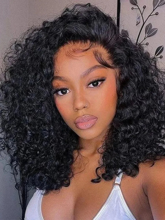 Glueless Wear-and-Go Virgin Curly Bob Wig – 100% Human Hair, 10-18 Inch, Natural Black