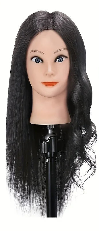 100% Real Hair Model Head for Hairdressing & Styling - 22-24 Inches with Thick 180% Density for Practice and Teaching
