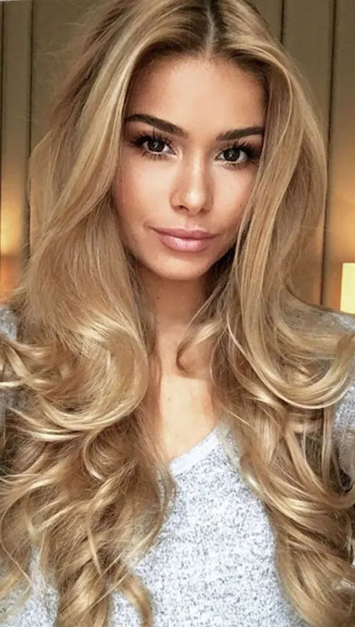 24-Inch Brunette Highlights Balayage Synthetic Clip-In Hair Extensions - Body Wave, Tangle-Free & Silky Smooth