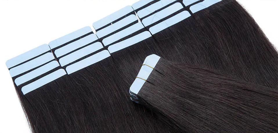 Luxury Tape In Hair Extensions – 100% Real Human Hair, Straight Texture, Black/Brown/Blonde, 16"-24", Thick & Seamless for Volume and Length