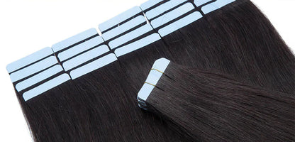 Luxury Tape In Hair Extensions – 100% Real Human Hair, Straight Texture, Black/Brown/Blonde, 16"-24", Thick & Seamless for Volume and Length