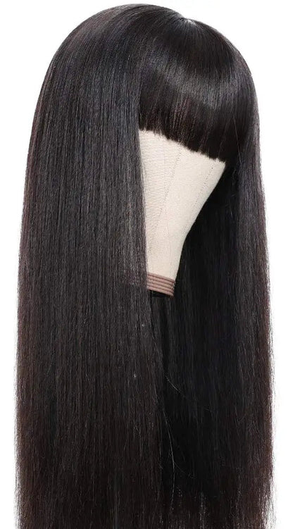 Straight Human Hair Wig with Bangs – 100% Virgin Hair, Natural Black, 14-26 Inches