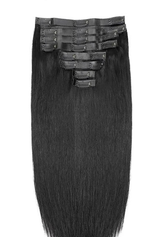 Premium Straight Human Hair Extensions - 10pcs Set, Dyeable & Restylable