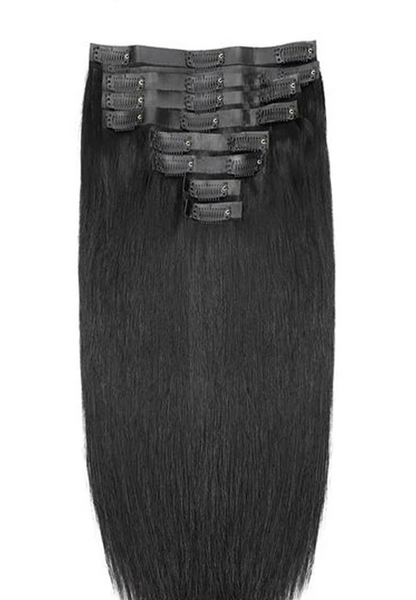 Premium Straight Human Hair Extensions - 10pcs Set, Dyeable & Restylable