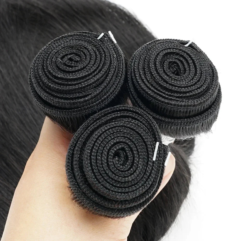 Premium Straight Human Hair Weave - Machine Double Weft, Permed, No Chemical Processing, Suitable for Darker Dyes