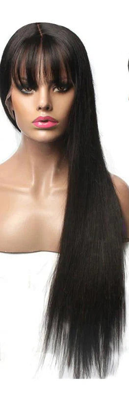 Straight Human Hair Wig with Bangs – 13x4 Lace Front & 5x5 Lace Closure, HD Transparent Lace, 180% Density, Pre-Plucked, Ready to Wear