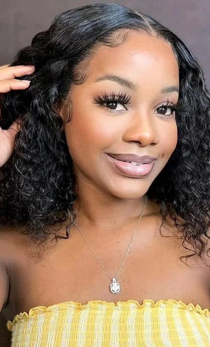 Short Deep Wave Lace Front Wig – Hair, Transparent Lace, 100% Human Hair