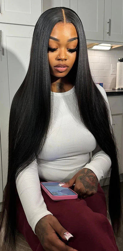 Premium Straight Human Hair Weave - Machine Double Weft, Straightened, Can Be Permed, Autumn-Ready, Suitable for Darker Dyes