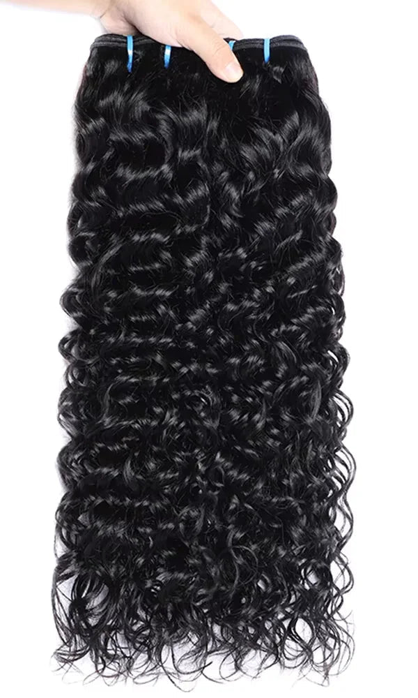 Premium Peruvian Water Wave Human Hair Bundles – Machine Double Weft, Natural Black, Dyeable & Styleable