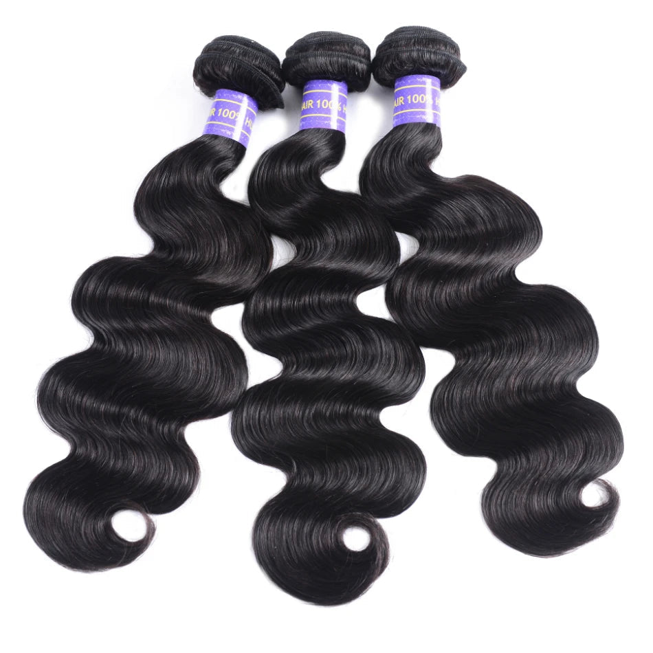 Premium Body Wave Human Hair Bundles – 3/4 Bundles, Natural Black, No Shedding, Can Be Dyed and Bleached
