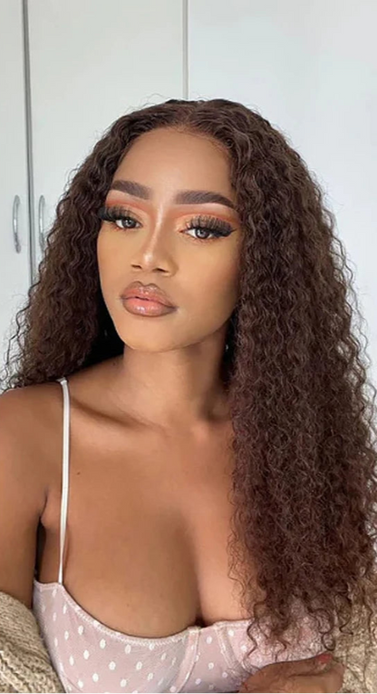 Curly T-Part Glueless Synthetic Lace Wig – Natural Light Brown Lace for Daily Use