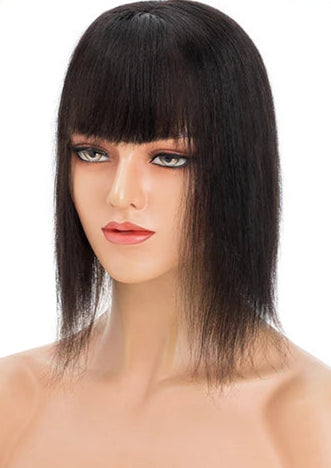 Human Hair Topper with Bangs – Silk Base, 100% Real Hair, Multiple Colors & Lengths