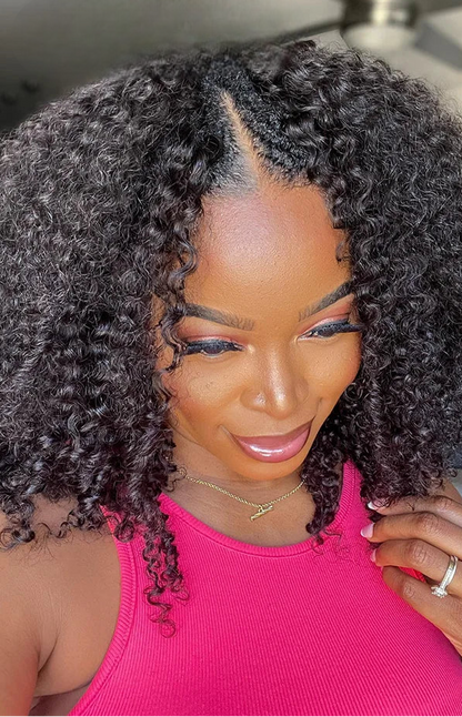 V/U Part Jerry Curl Human Hair Wig – No Glue, Natural Hairline, Pre-Plucked with Baby Hair