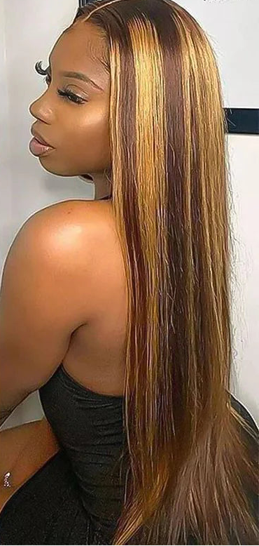 Premium 13x4 & 13x6 Lace Front Wig – 100% Natural Human Hair, Pre-Plucked, No Shedding, P4/27 Highlight, Free Shipping