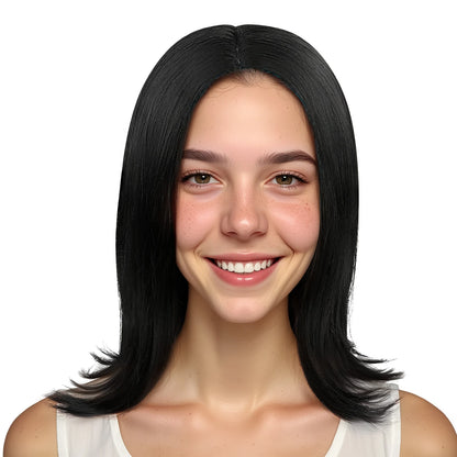Black Mid Straight Wig for Women – Heat-Resistant Synthetic Hair, Natural Look for Daily Use & Cosplay