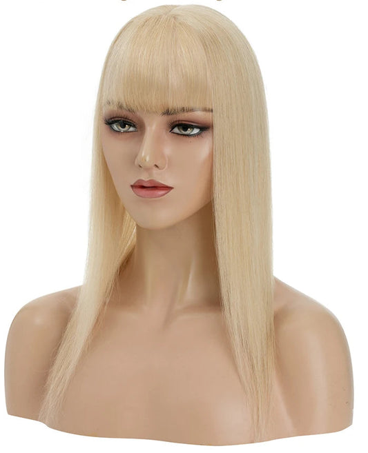 Human Hair Topper with Bangs – Silk Base, 100% Real Hair, Multiple Colors & Lengths