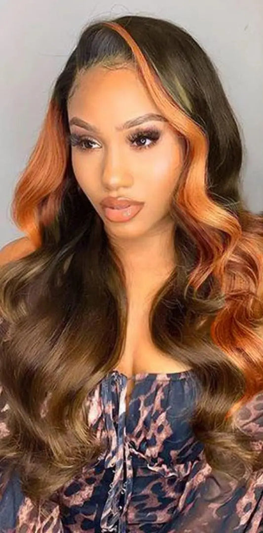 Ginger Orange Ombre Lace Front Wig – Long Wavy Glueless Synthetic Wig for Women, Heat-Resistant, Pre-Plucked