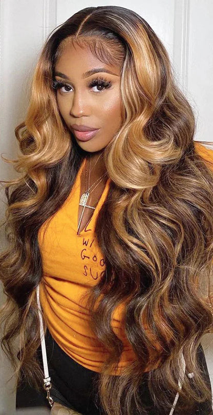 Honey Blonde & Brown Highlight Body Wave Bundles – 100% Ombre Human Hair Extensions