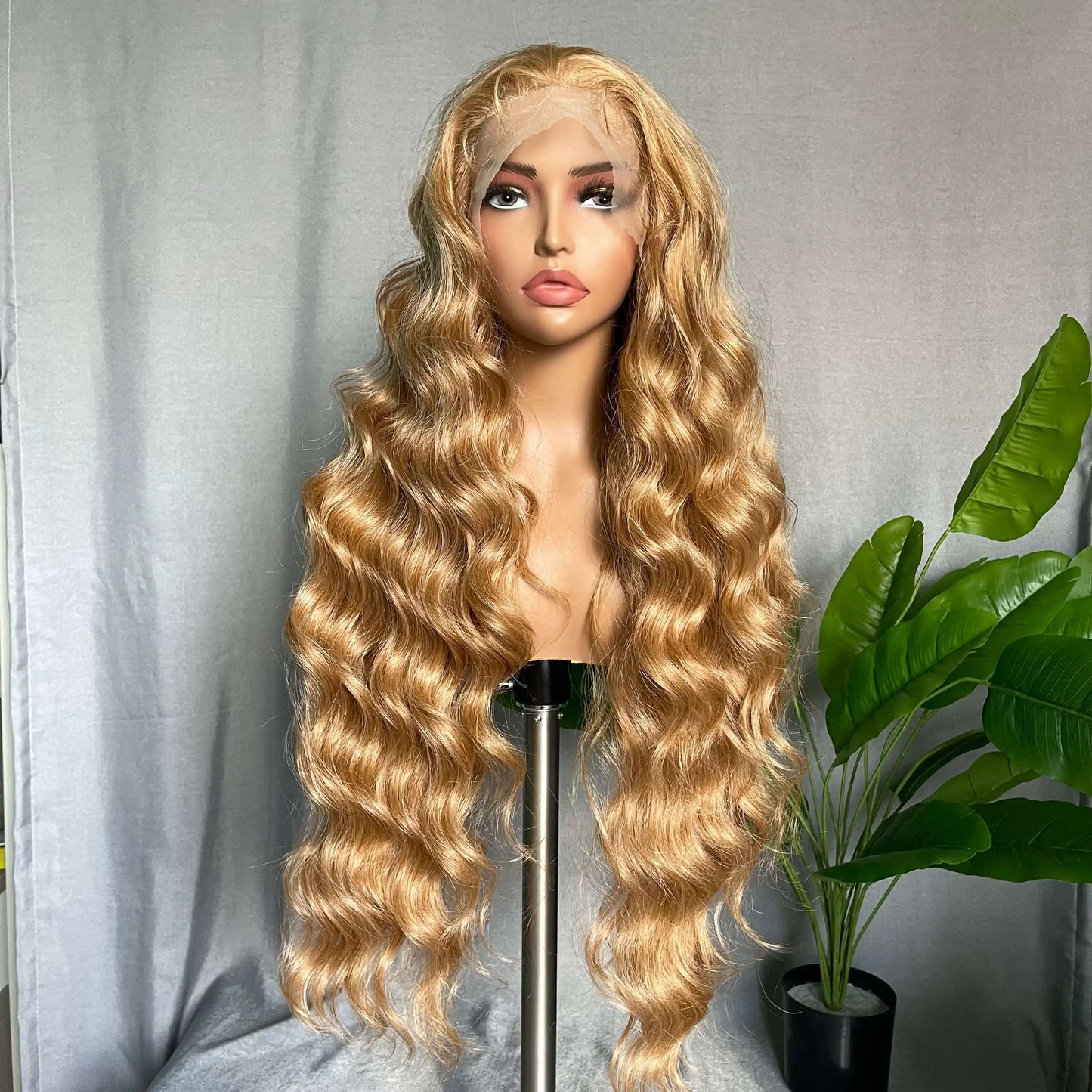 30-32 Inch Wavy Lace Front Wig – High-Temperature Fiber, Natural Style with Middle, Side & Free Parting Options