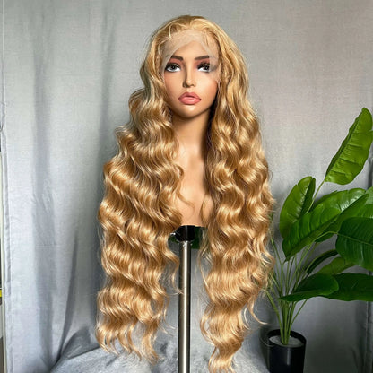 30-32 Inch Wavy Lace Front Wig – High-Temperature Fiber, Natural Style with Middle, Side & Free Parting Options