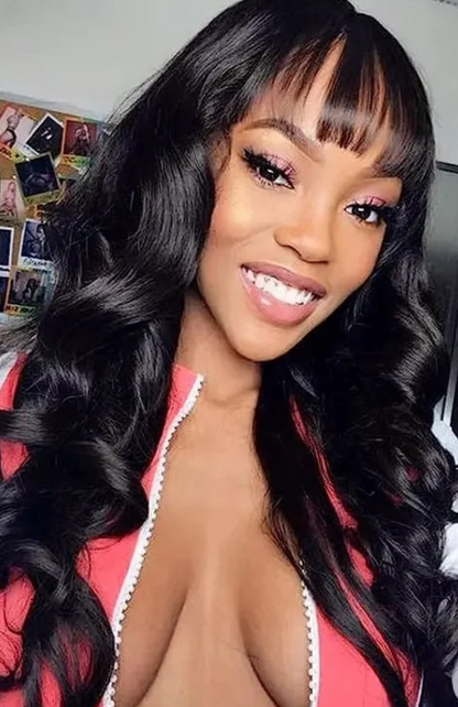 Medium Body Wave Human Hair Wig – Natural Color 1B, 150-180% Density, Medium Cap Size