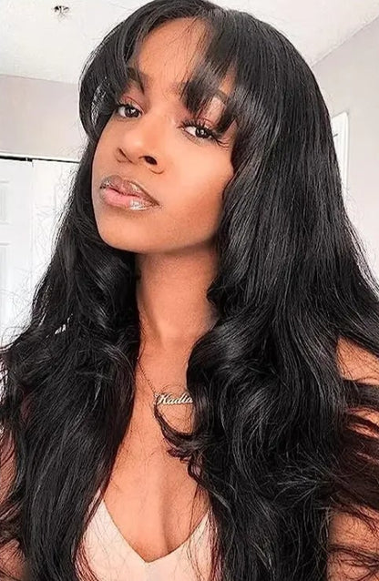 Medium Body Wave Human Hair Wig – Natural Color 1B, 150-180% Density, Medium Cap Size