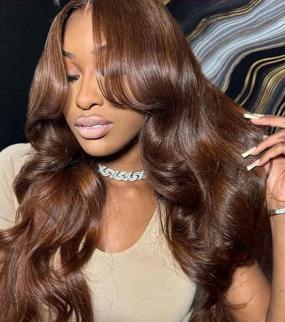 Light Chocolate Brown Body Wave Human Hair Bundles with 4x4 Lace Closure - High-Quality, Permed, 12-28 Inches