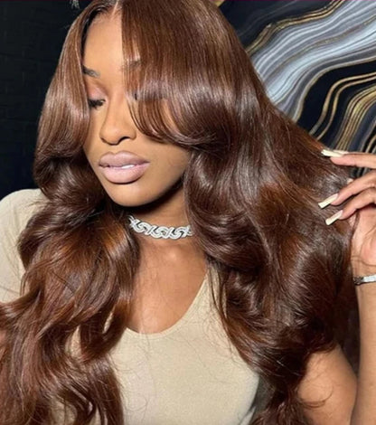 Light Chocolate Brown Body Wave Human Hair Bundles with 4x4 Lace Closure - High-Quality, Permed, 12-28 Inches